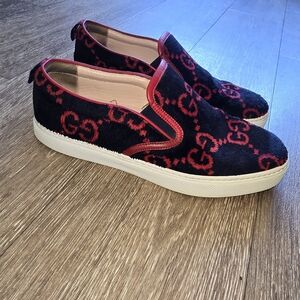 Gucci Black and Red Slip-On Sneakers